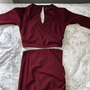 2 Piece Maroon Long Sleeve Formal Dress !